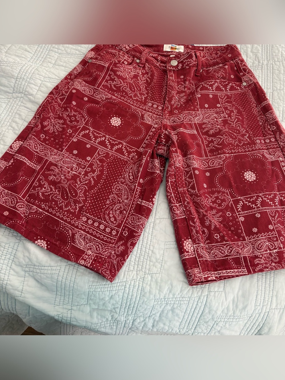 Women's Red Bandana Print Bermuda Shorts